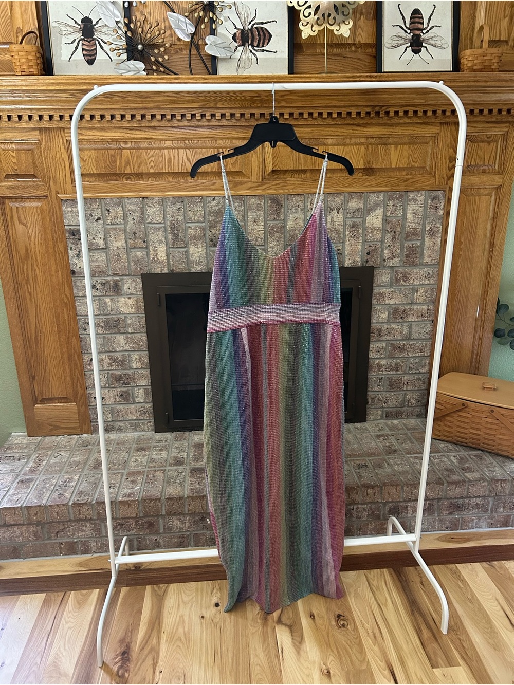 SAYLOR Meghan Rainbow Stripe Metallic Sequin Faux Wrap Midi Dress - Size XL - Picture 4 of 11